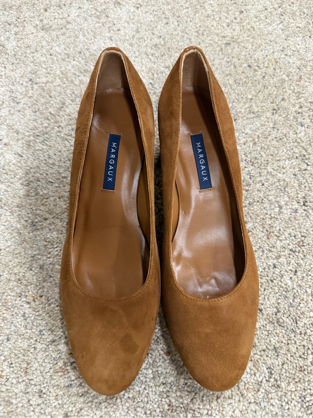 Margaux The Heel Chestnut Suede Block Heel Pumps Handmade Leather EUC